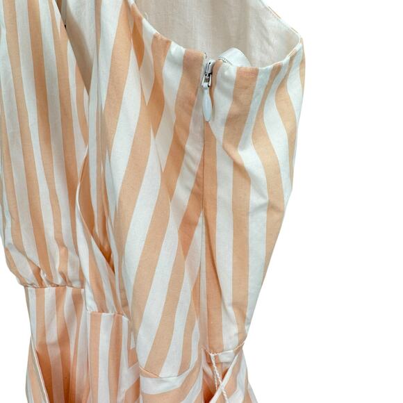 Cremieux Peach & White Stripe 100% Cotton Sleeveless Fit & Flare Midi Dress - Picture 11 of 13